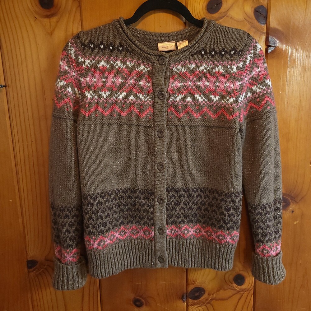 Vintage y2k NorthCrest Classic Brown Cotton Acrylic Polyester Cardigan Small